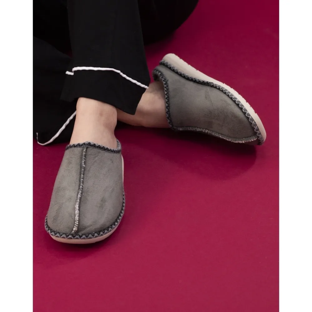 Womens Slippers | Slip-on-Lunar Shoes Apollonia Grey Mule Slipper