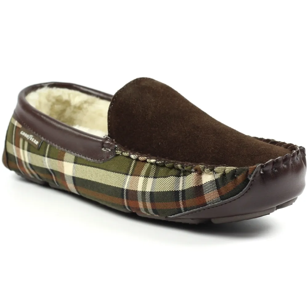 Mens Slippers-Lunar Shoes Attila Brown Suede Slipper