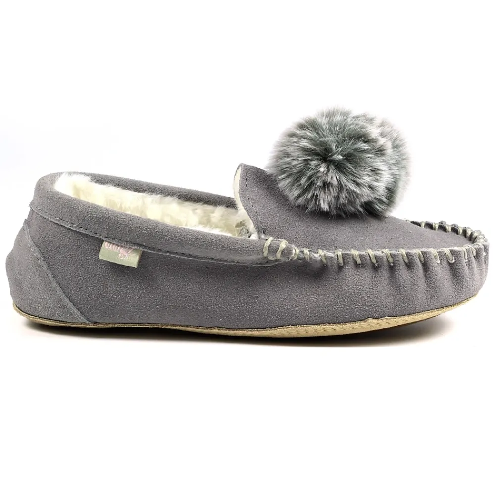 Womens Slippers | Moccasin-Lunar Shoes Bessie Grey Suede Slipper