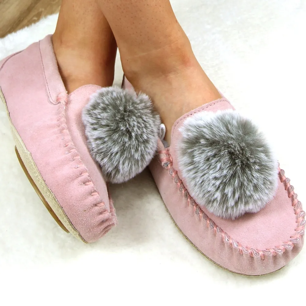 Womens Slippers | Moccasin-Lunar Shoes Bessie Pink Suede Slipper