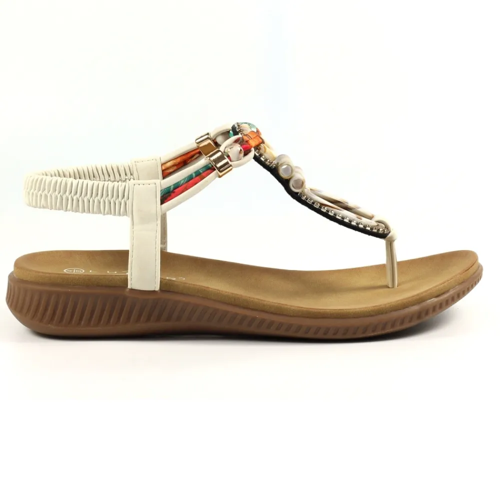 T-bar | Elasticated-Lunar Shoes Bunton White Sandal