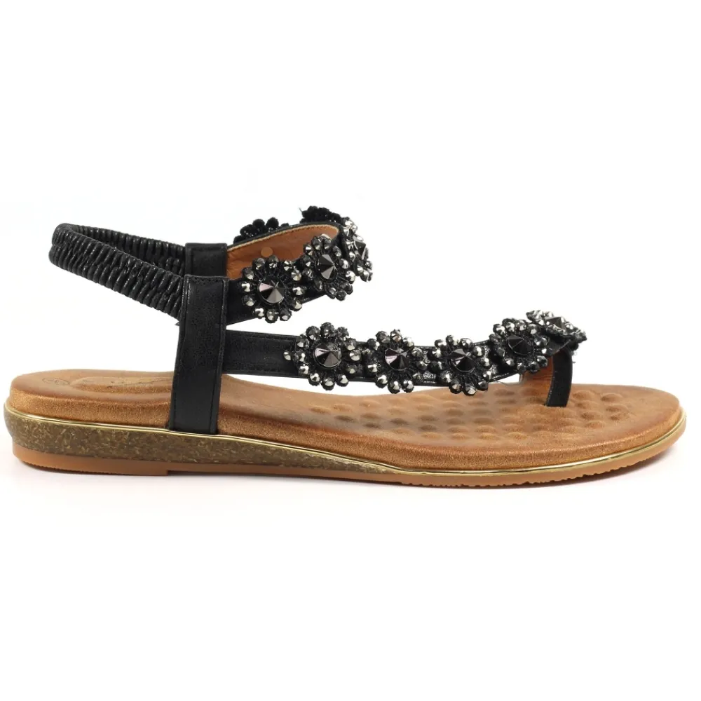 Elasticated | Toe Loop-Lunar Shoes Charlotte II Black Sandal