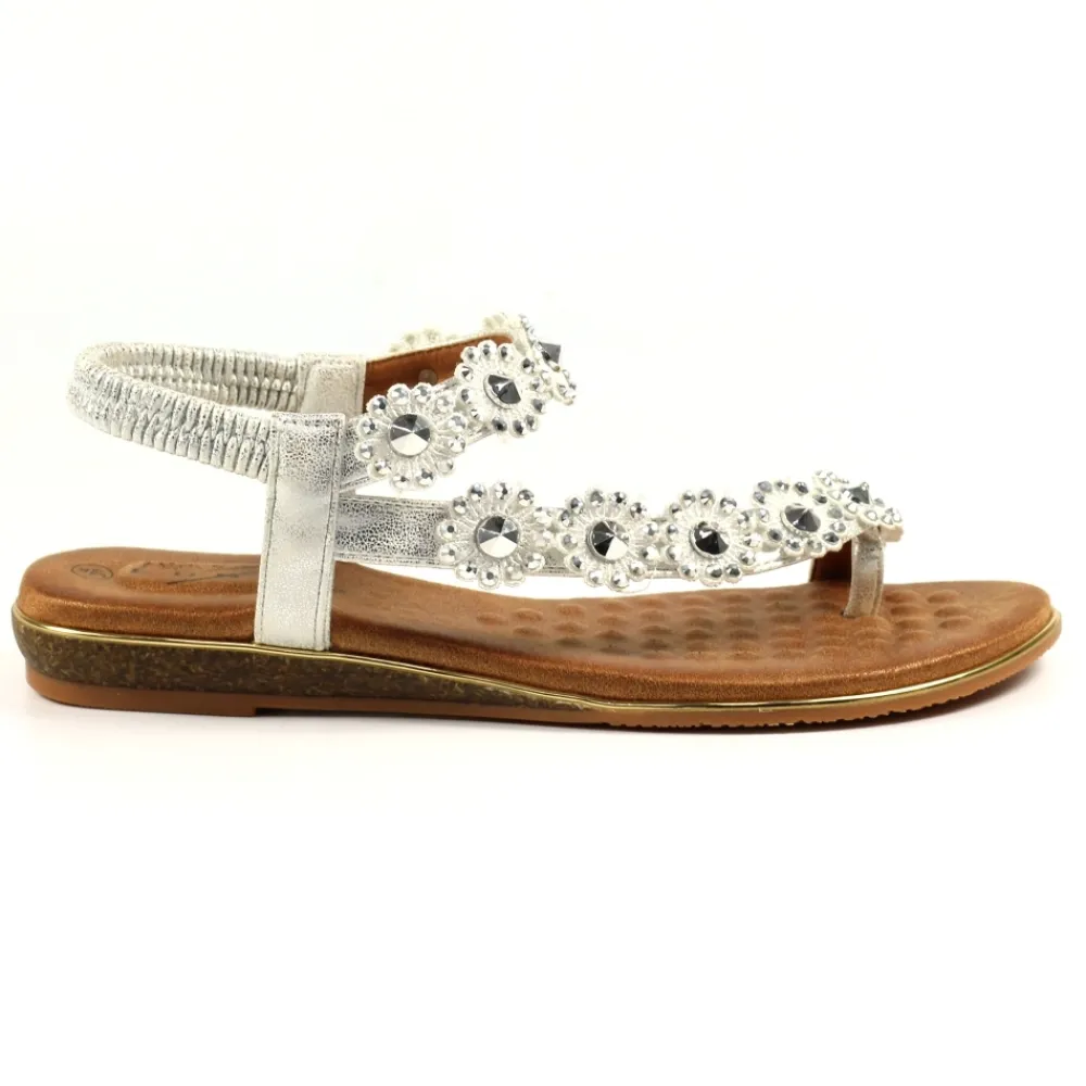 Elasticated | Toe Loop-Lunar Shoes Charlotte II Silver Sandal