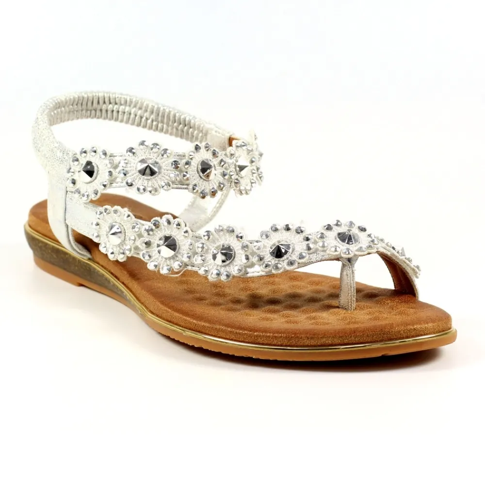 Elasticated | Toe Loop-Lunar Shoes Charlotte II Silver Sandal