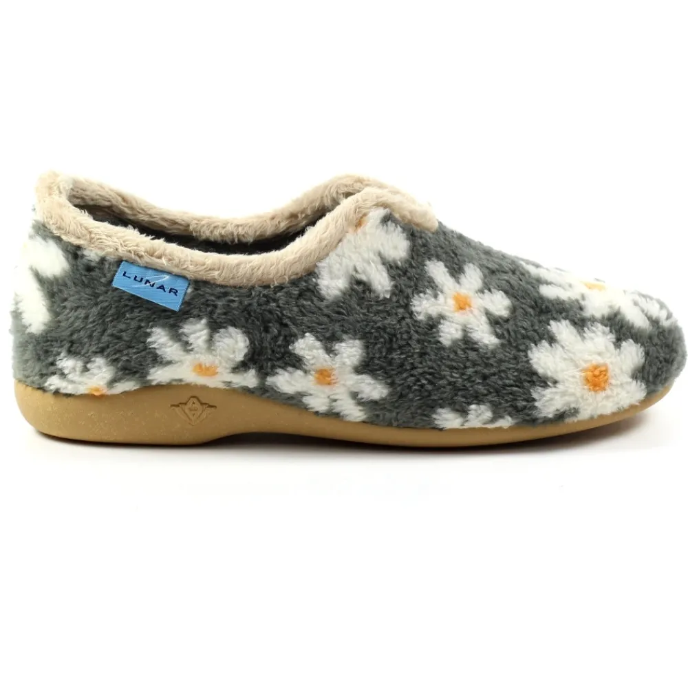 Moccasin-Lunar Shoes Daisy Grey Flower Slipper