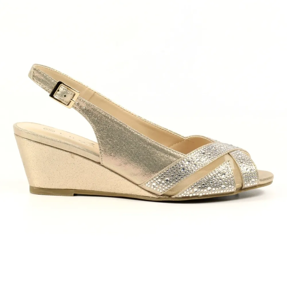 Shoes & Matching Bags | Wedges-Lunar Shoes Emmerline Gold Slingback Wedge