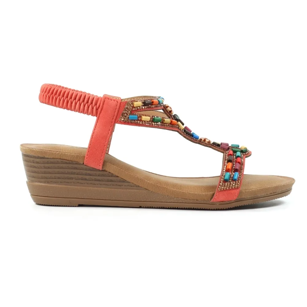 Elasticated | Wedges-Lunar Shoes Epsom Orange Wedge Sandal