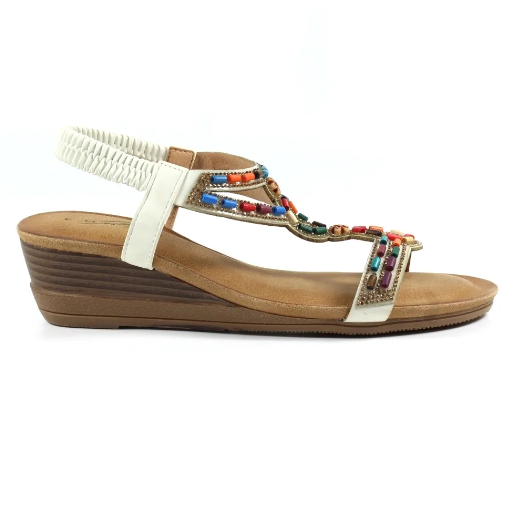 Elasticated | Wedges-Lunar Shoes Epsom White Wedge Sandal