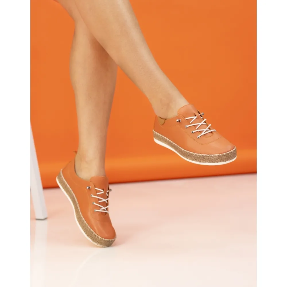 Pumps | Flats-Lunar Shoes Evie Orange Leather Plimsoll