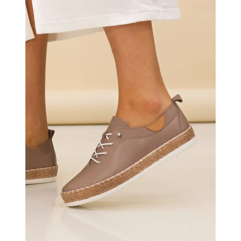 Pumps | Flats-Lunar Shoes Evie Taupe Leather Plimsoll