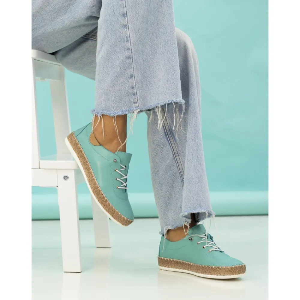 Pumps | Flats-Lunar Shoes Evie Turquoise Leather Plimsoll