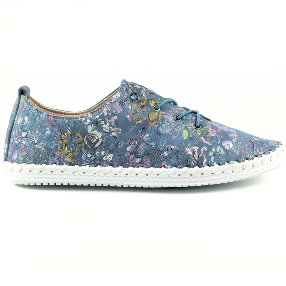 Trainers | Pumps-Lunar Shoes Exbury Blue Floral Leather Plimsoll