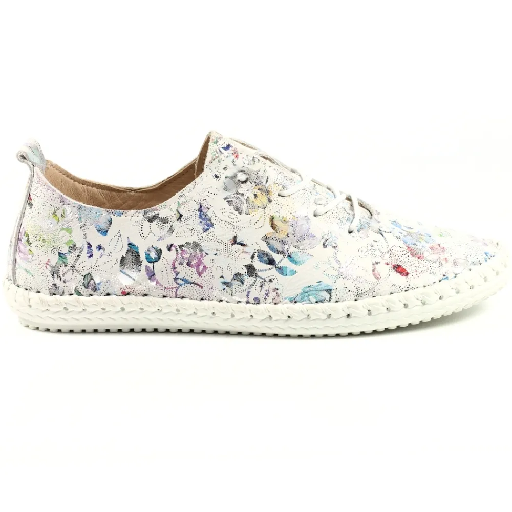 Trainers | Pumps-Lunar Shoes Exbury White Floral Leather Plimsoll