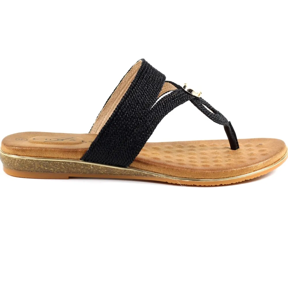 Toe Post-Lunar Shoes Ezra Black Sandal