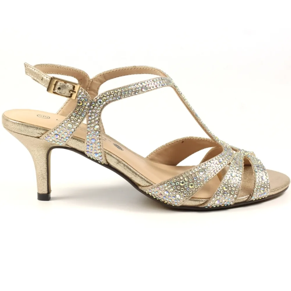 Shoes & Matching Bags | Heels-Lunar Shoes Francie Wide Fit Gold Gemstone Sandal