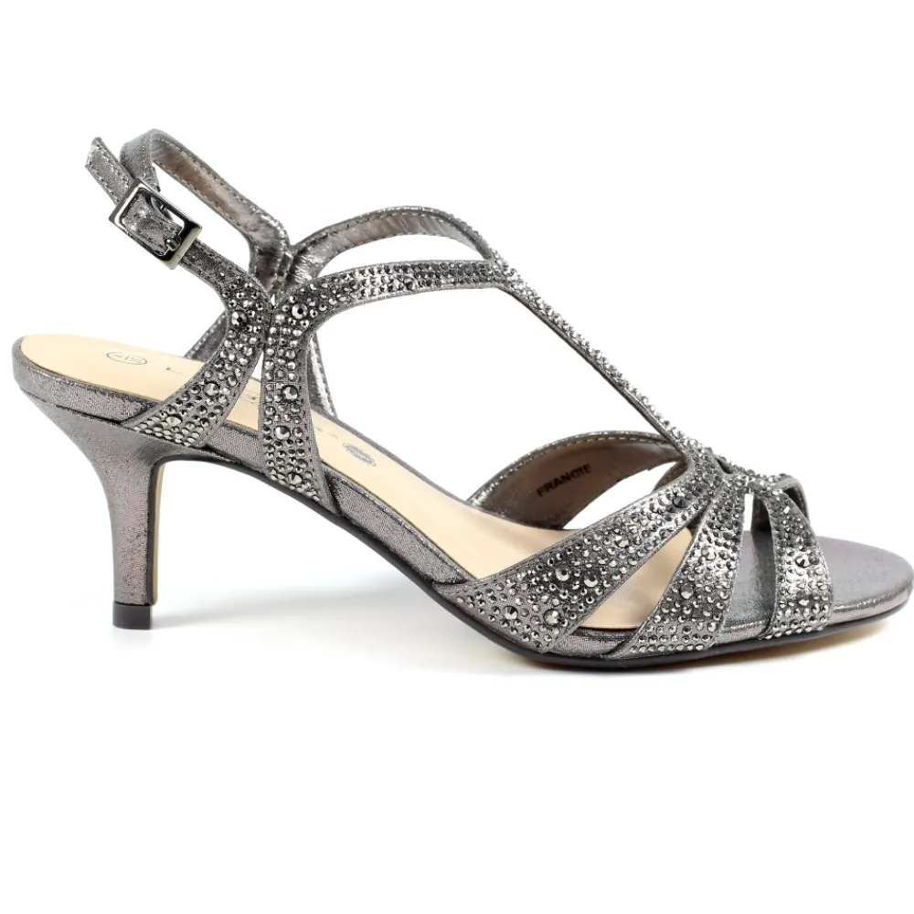 Shoes & Matching Bags | Heels-Lunar Shoes Francie Wide Fit Pewter Gemstone Sandal