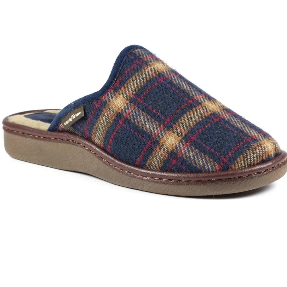 Mens Slippers-Lunar Shoes Frank Blue Mule Slipper