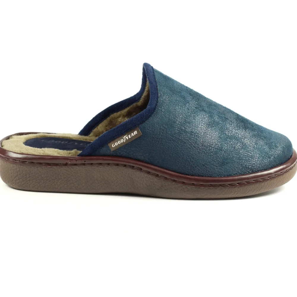 Mens Slippers-Lunar Shoes Glen Navy Mule Slipper