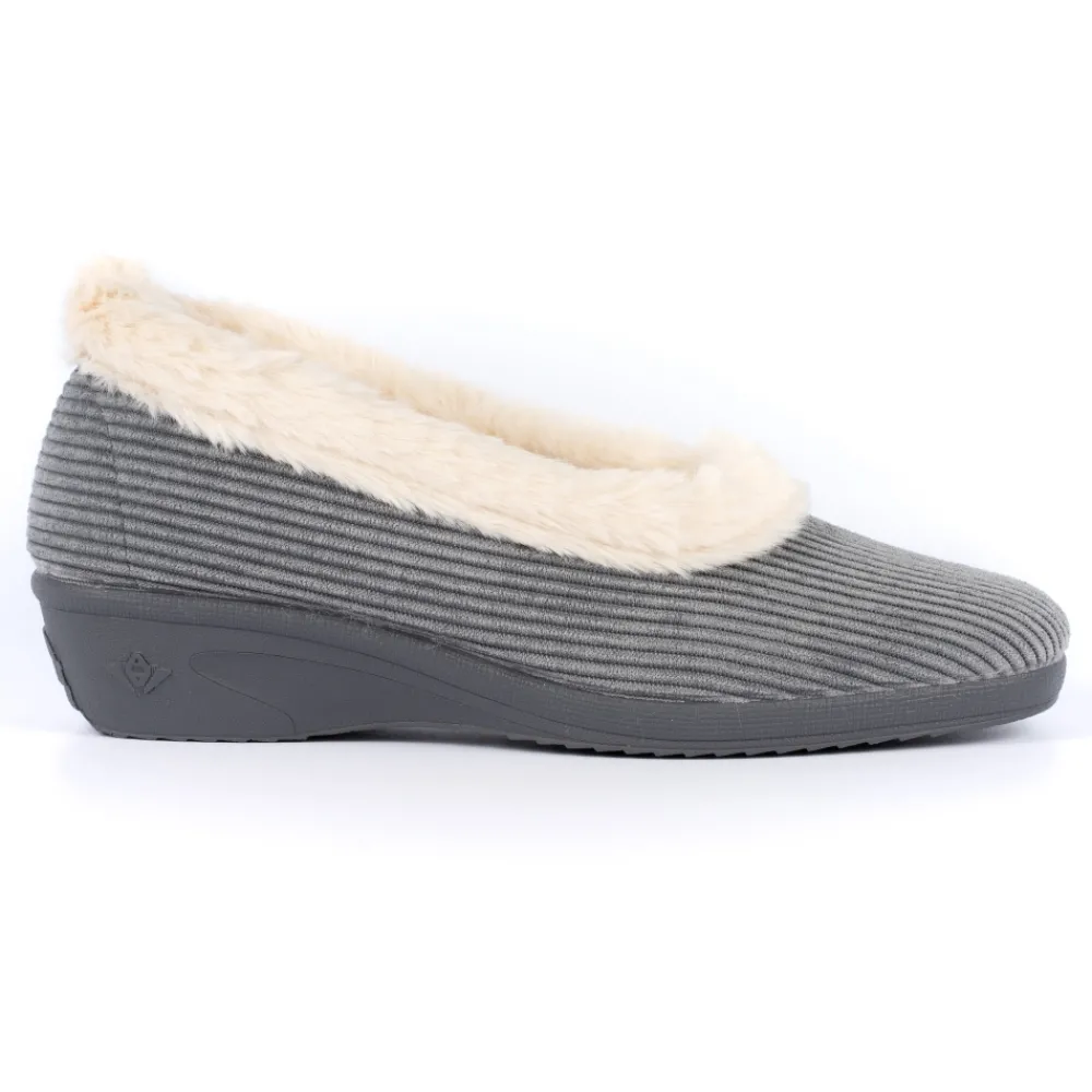 Pump | Slip-on-Lunar Shoes Glynis Grey Fur Trim Wedge Slipper