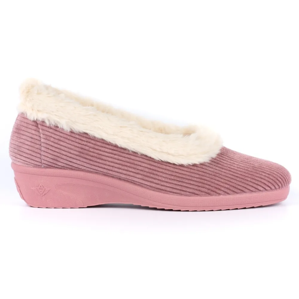 Slip-on-Lunar Shoes Glynis Heather Fur Trim Wedge Slipper