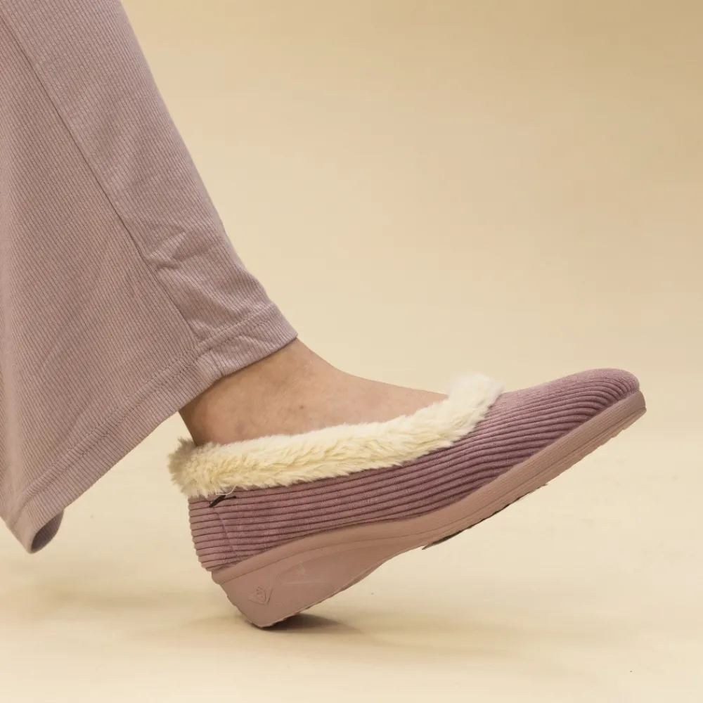 Slip-on-Lunar Shoes Glynis Heather Fur Trim Wedge Slipper