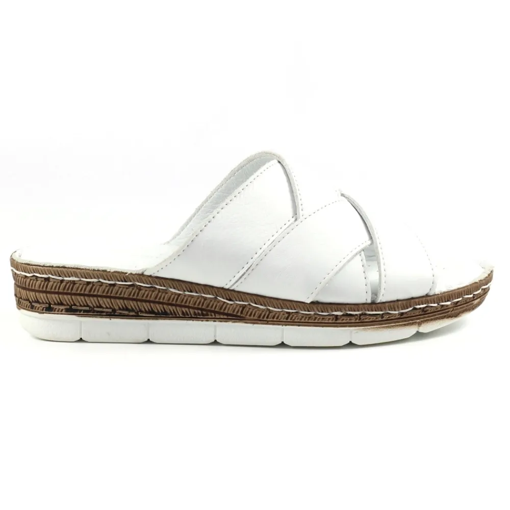 Mules | Wedges-Lunar Shoes Gwen White Leather Sandal