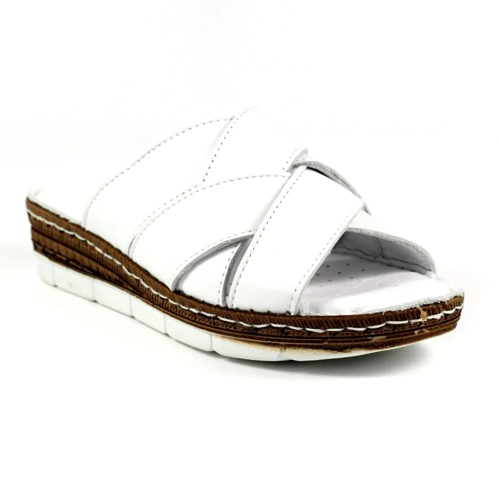 Mules | Wedges-Lunar Shoes Gwen White Leather Sandal