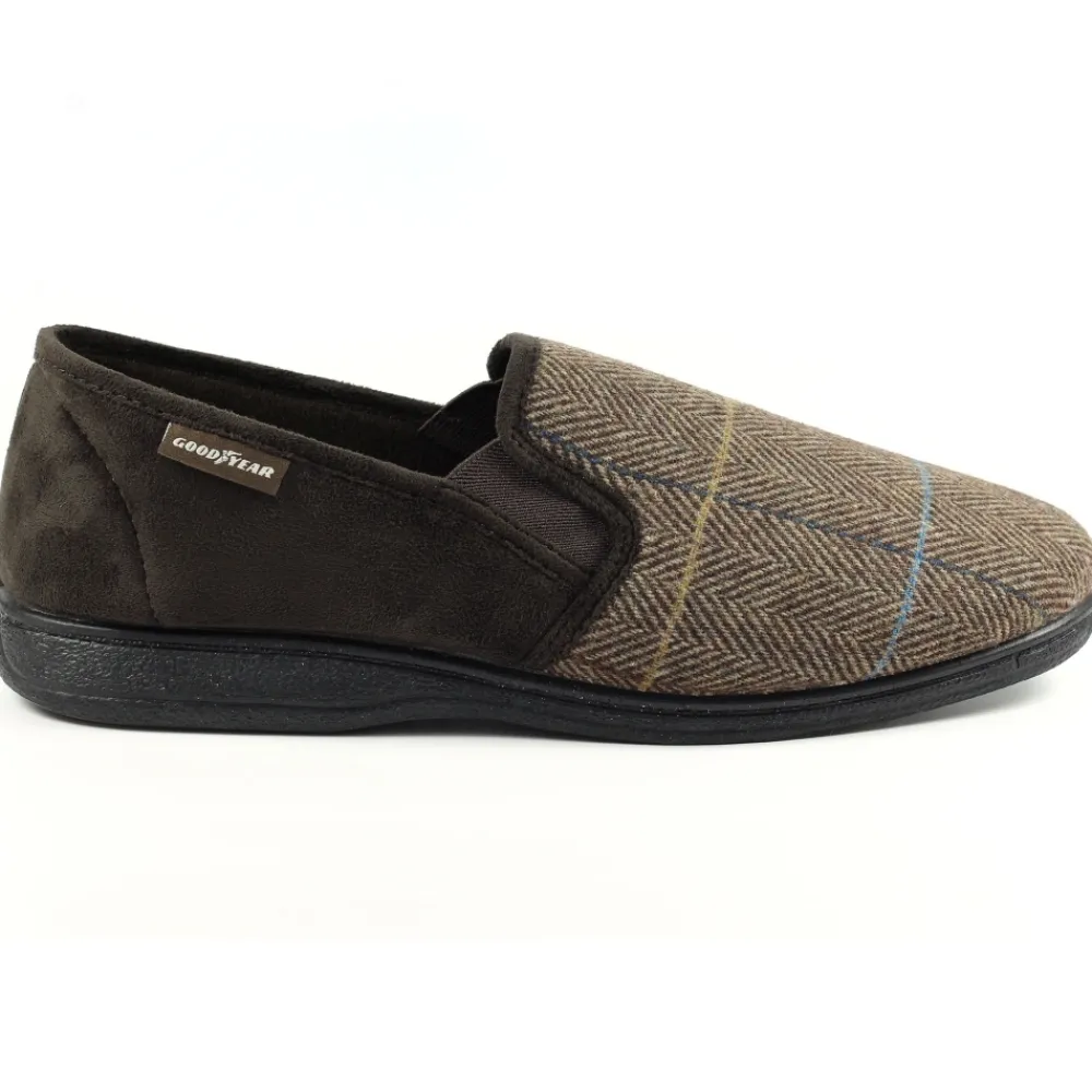 Mens Slippers-Lunar Shoes Harrison Brown Tweed Slipper