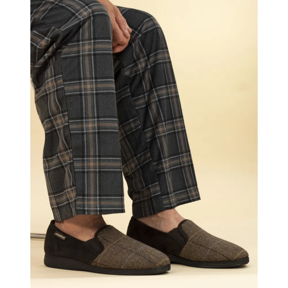 Mens Slippers-Lunar Shoes Harrison Brown Tweed Slipper