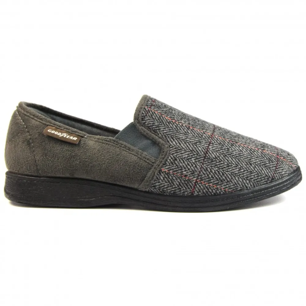 Mens Slippers-Lunar Shoes Harrison Grey Tweed Slipper