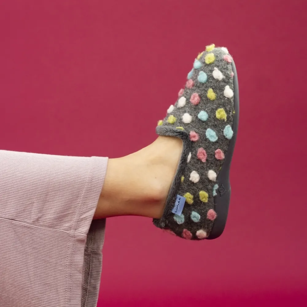 Pump | Slip-on-Lunar Shoes Helix Grey Polka Dot Slipper