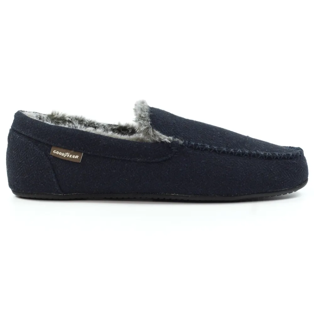 Mens Slippers-Lunar Shoes Hendrix Navy Slipper