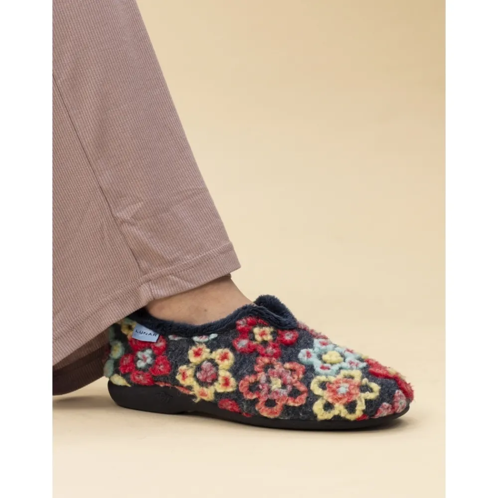 Slip-on-Lunar Shoes Hippy Navy Flower Full Slipper