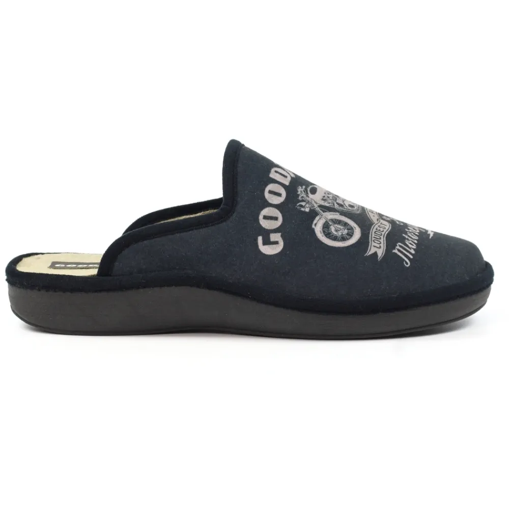 Mens Slippers-Lunar Shoes Huxley Grey Mule Slipper