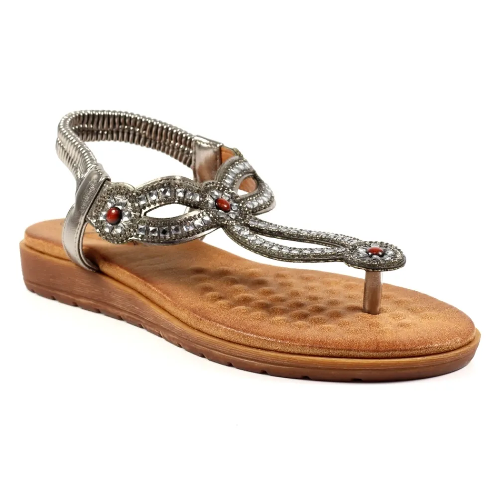 Elasticated | Toe Post-Lunar Shoes Iona Pewter Sandal