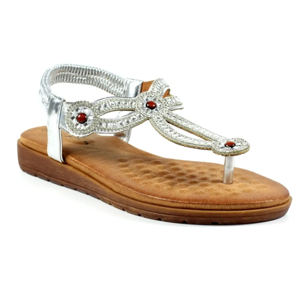 Elasticated | Toe Post-Lunar Shoes Iona Silver Sandal