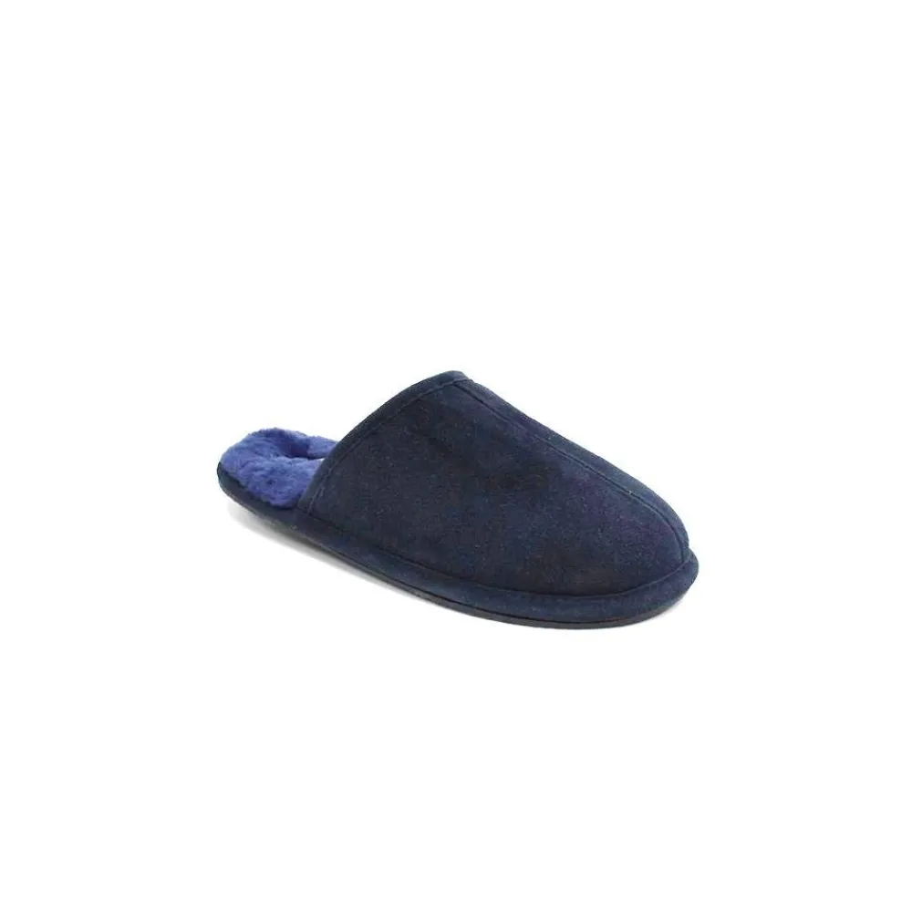 Mens Slippers-Lunar Shoes Kendrick Soft Leather Blue Slipper