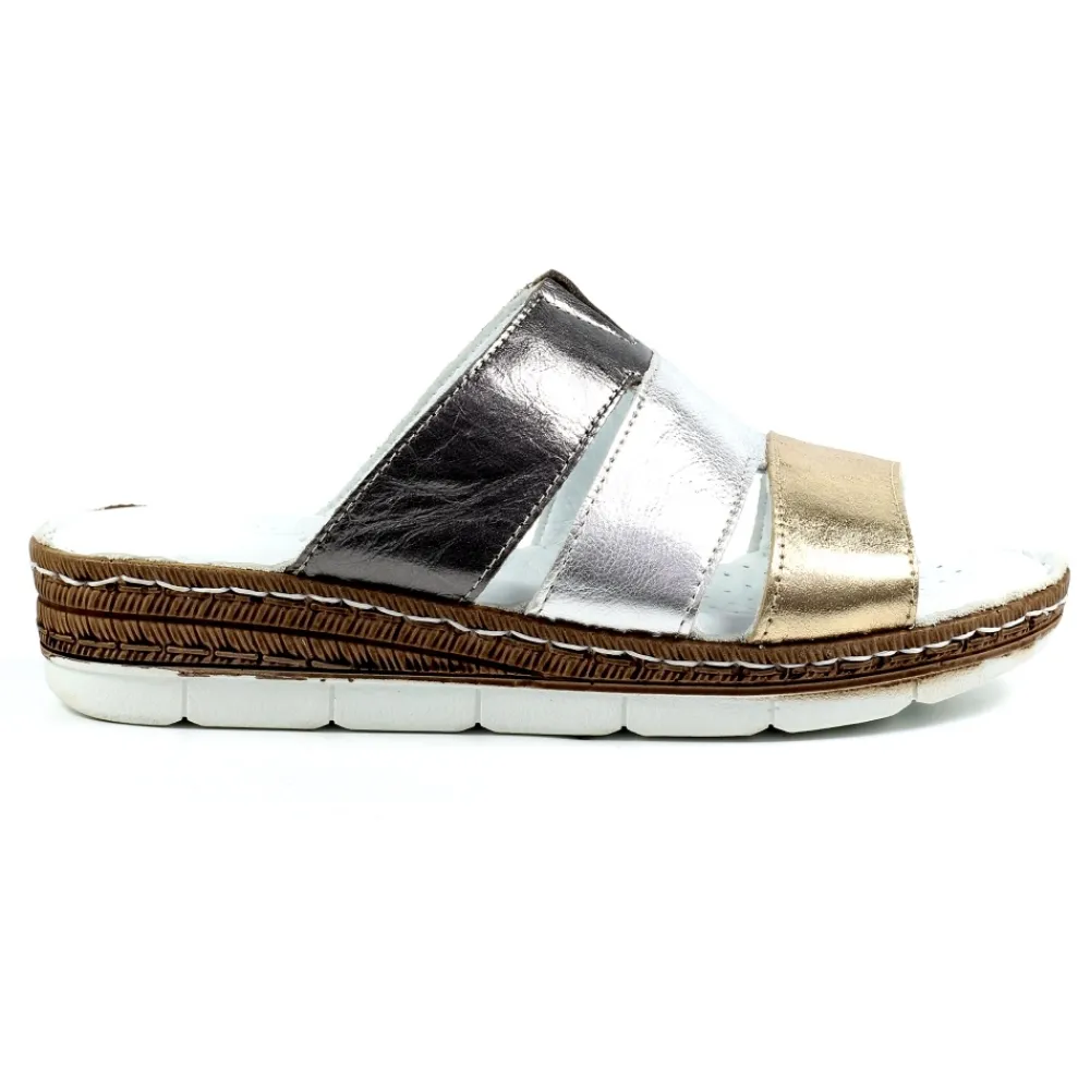 Mules | Wedges-Lunar Shoes Leoni Leather Metallic Sandal