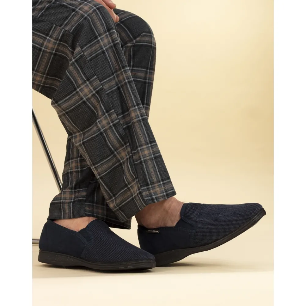 Mens Slippers-Lunar Shoes Mallory Navy Gents Slipper