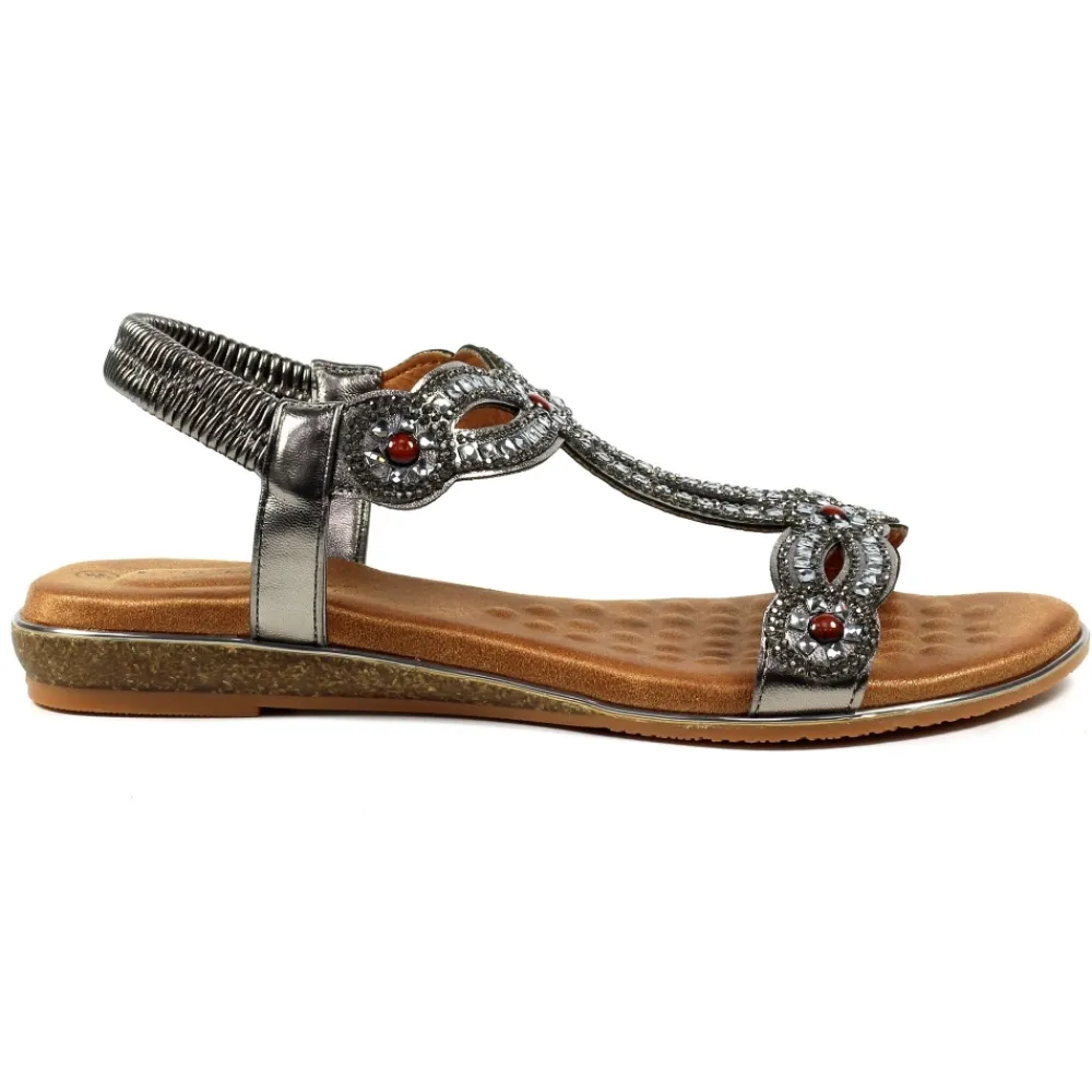 Elasticated | T-bar-Lunar Shoes Marca Pewter Sandal