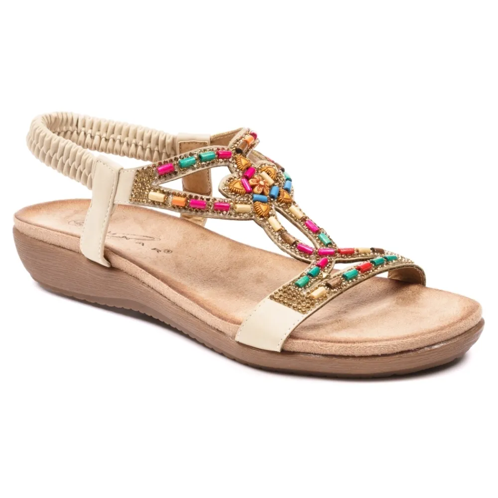 Elasticated-Lunar Shoes Mariella Beige Beaded Sandal