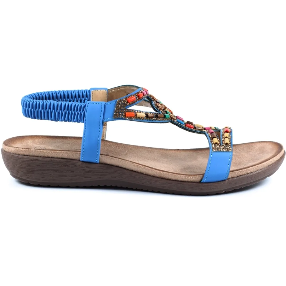 Elasticated-Lunar Shoes Mariella Blue Beaded Sandal