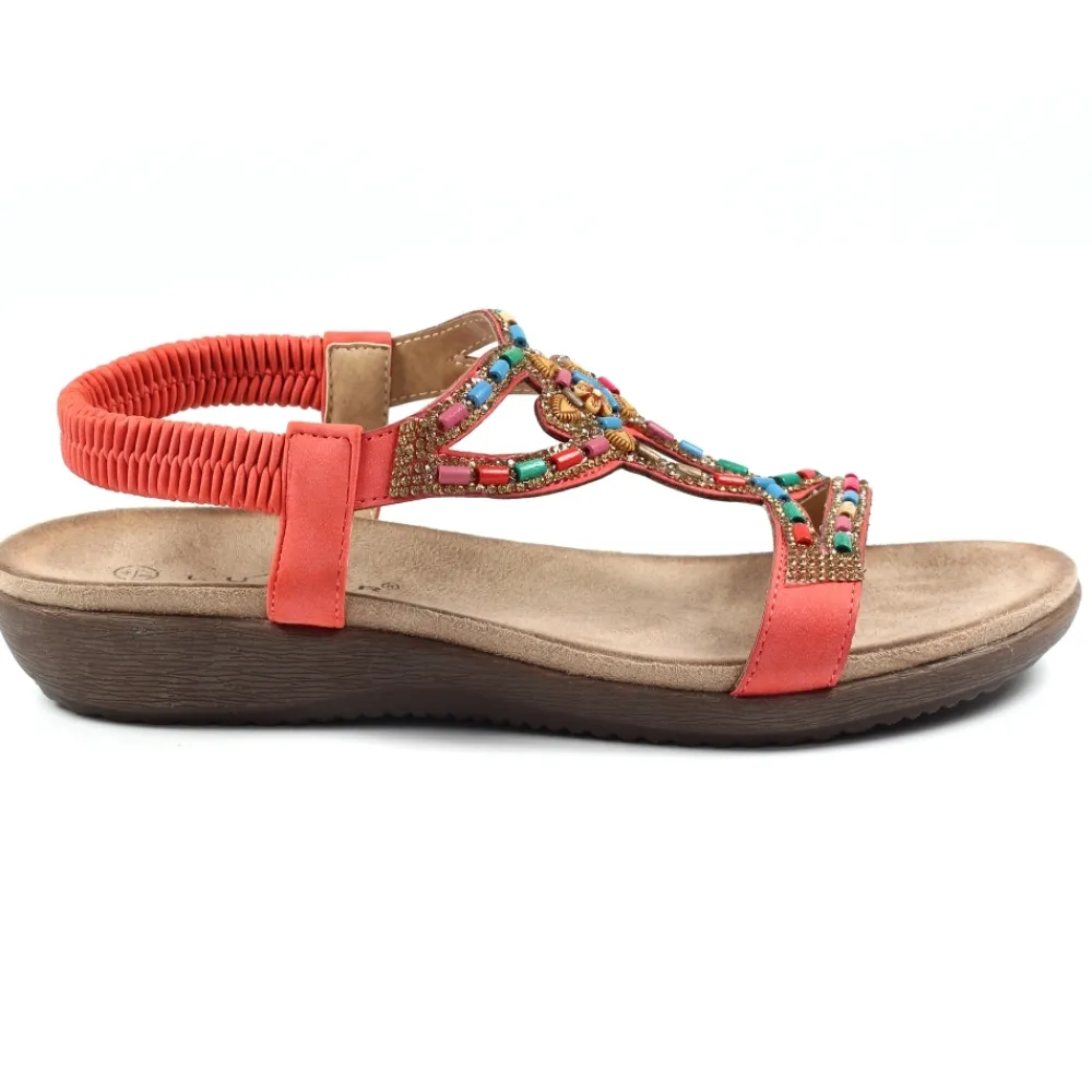 Elasticated-Lunar Shoes Mariella Orange Beaded Sandal