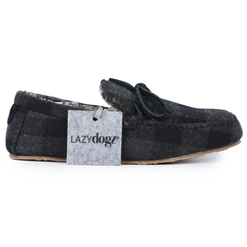 Mens Slippers | Womens Slippers-Lunar Shoes Mens Lumber Check Felt Moccasin Slipper