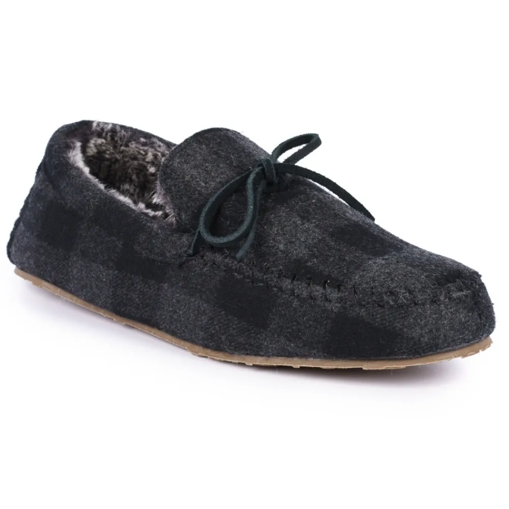 Mens Slippers | Womens Slippers-Lunar Shoes Mens Lumber Check Felt Moccasin Slipper