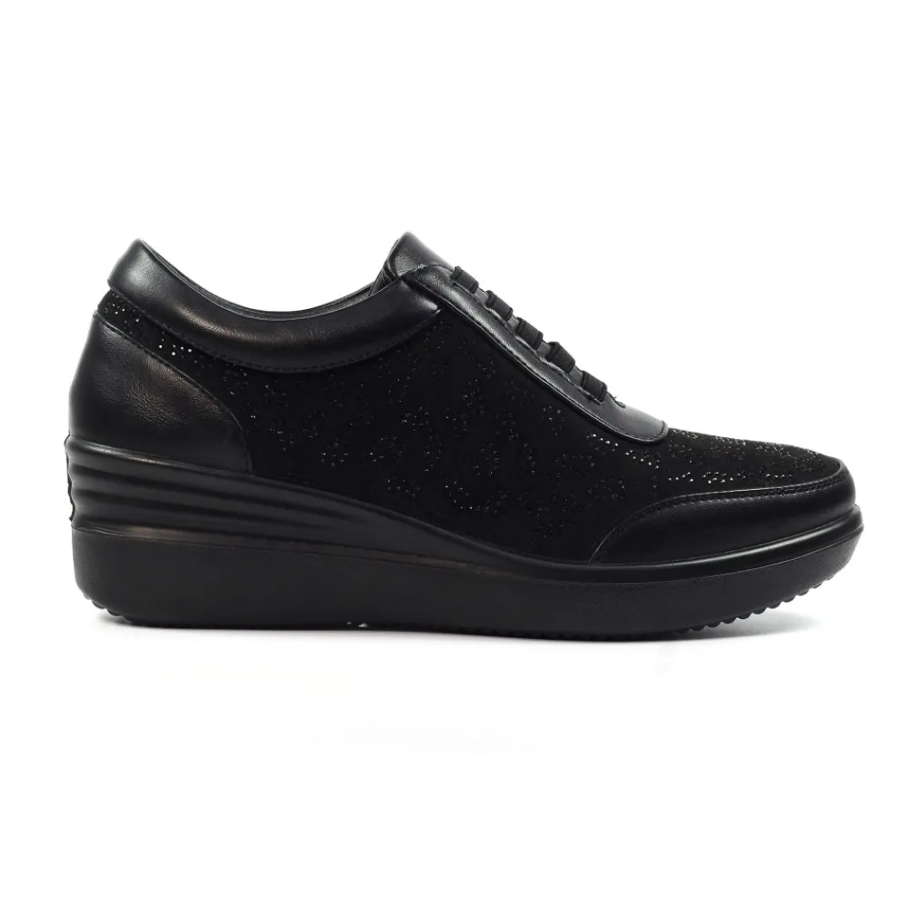 Comfort Shoes | Trainers-Lunar Shoes Muriel Black Wedge Trainer