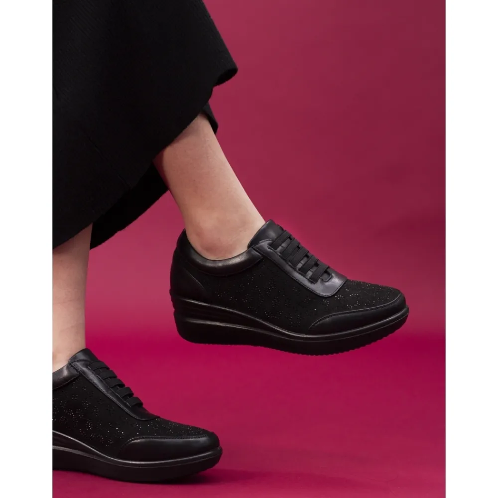 Comfort Shoes | Trainers-Lunar Shoes Muriel Black Wedge Trainer