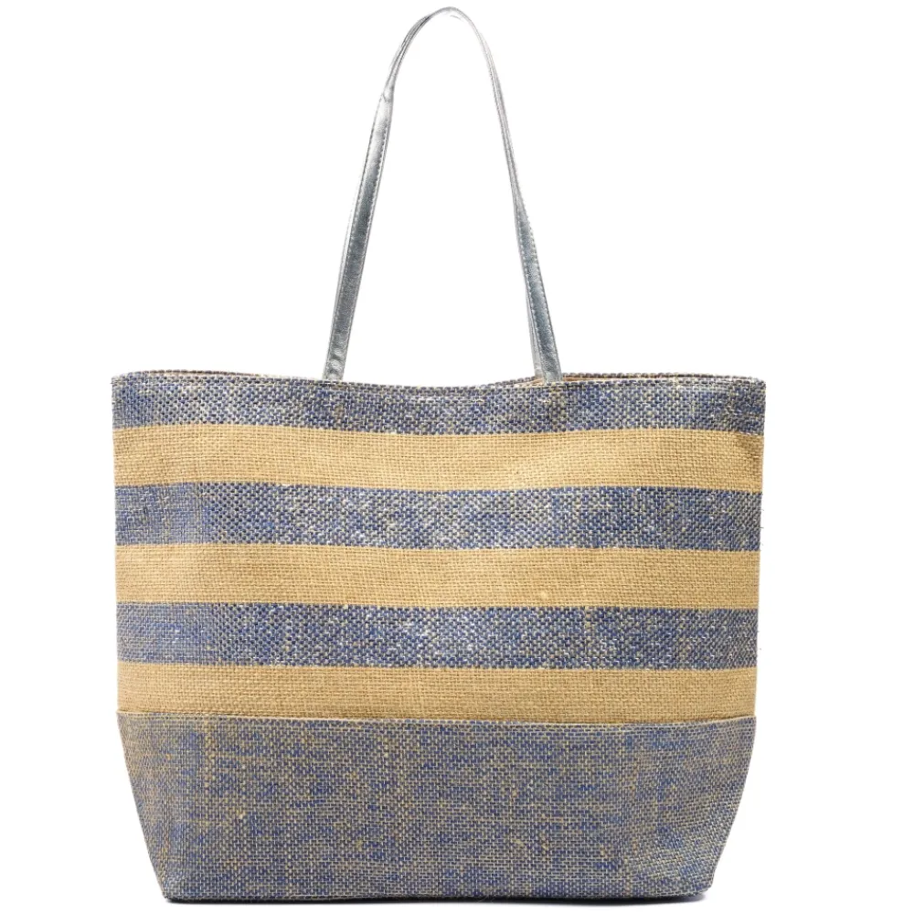 Beach-Lunar Shoes Nisha Multi Blue Stripe Beach Bag