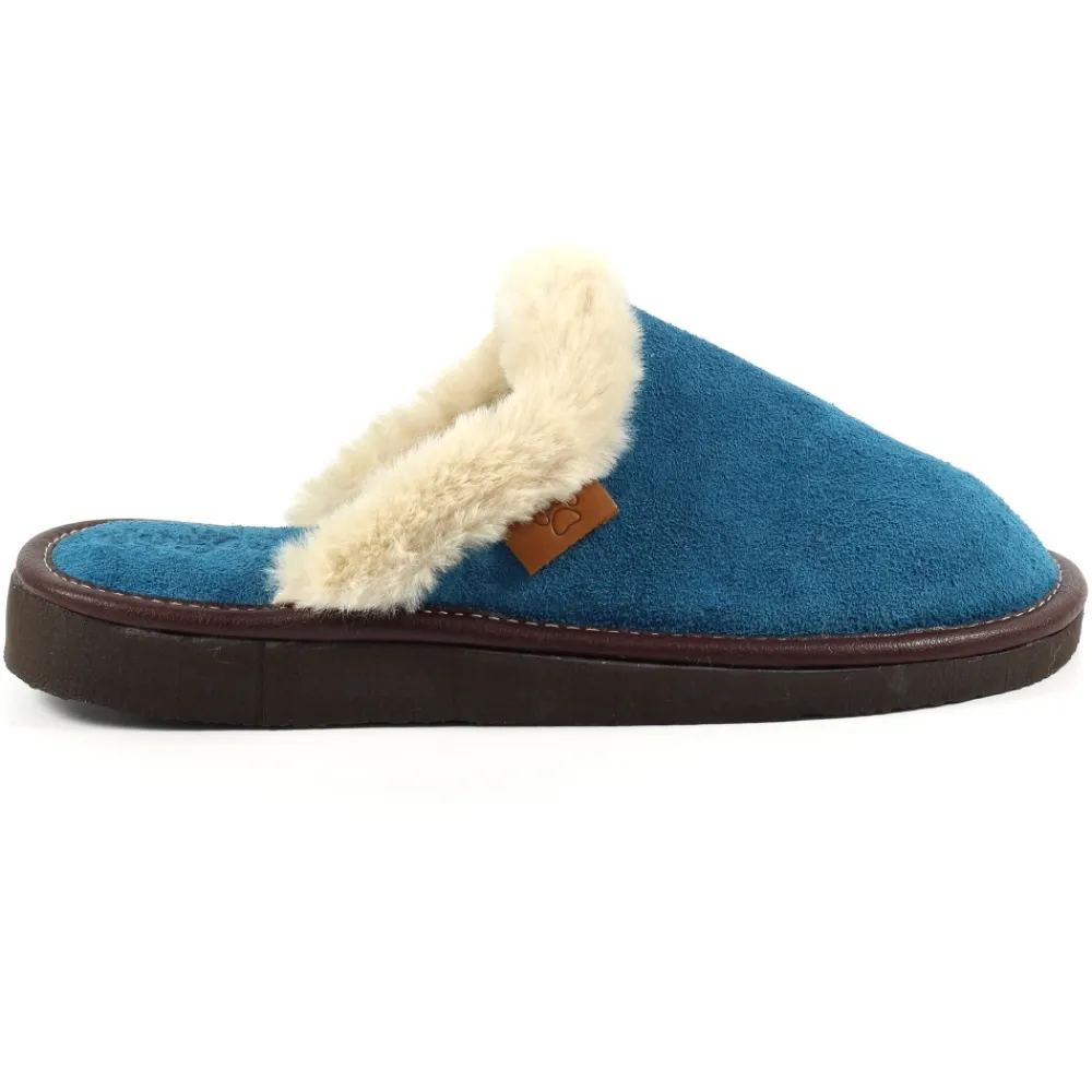 Womens Slippers | Slip-on-Lunar Shoes Otto Petrol Suede Slipper