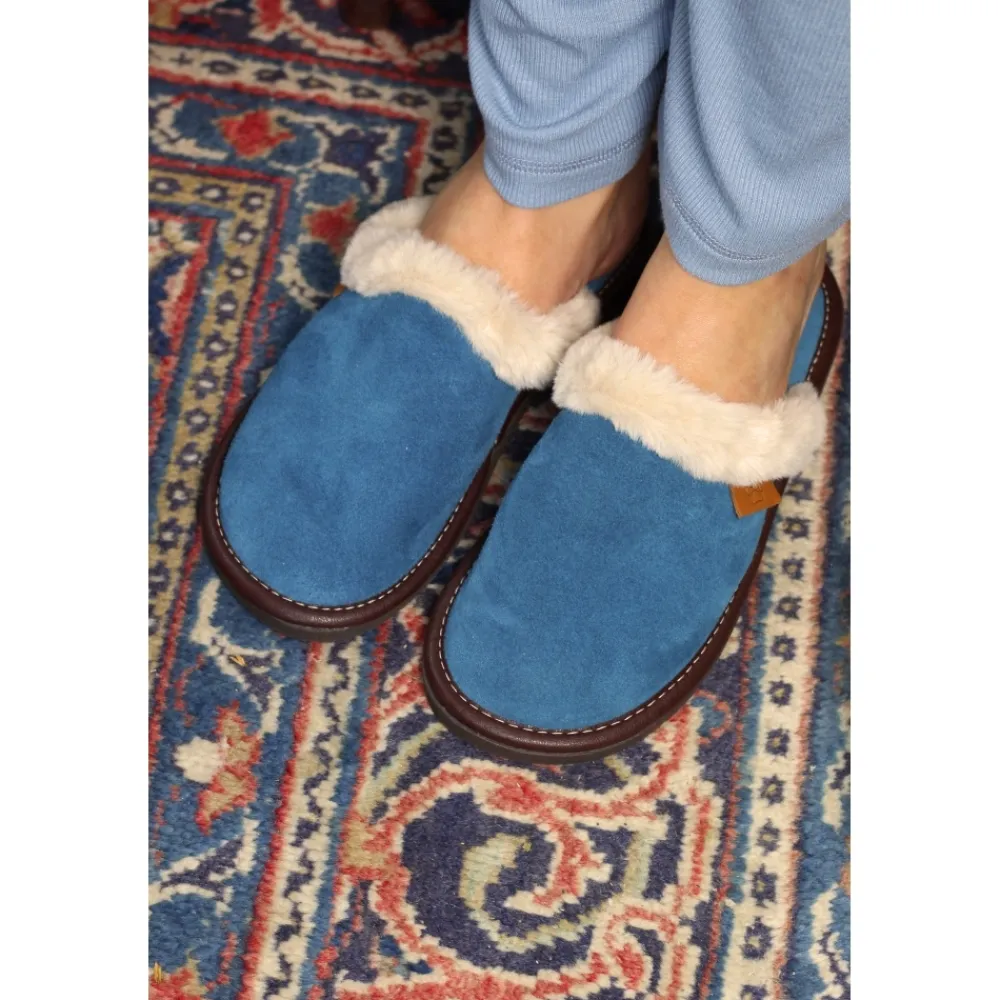 Womens Slippers | Slip-on-Lunar Shoes Otto Petrol Suede Slipper